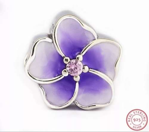 NEW 100% 925 Sterling Silver Purple Poetic Bloom Charm