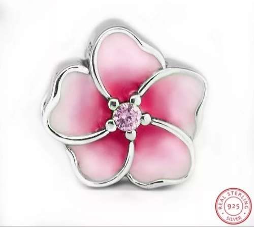 NEW 100% 925 Sterling Silver Pink Poetic Bloom Charm