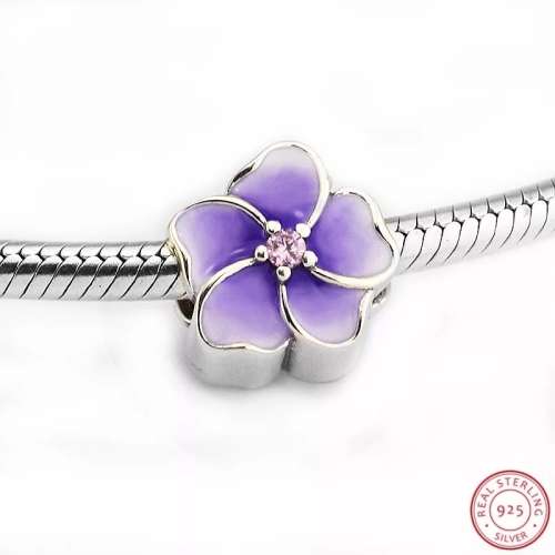 NEW 100% 925 Sterling Silver Purple Poetic Bloom Charm