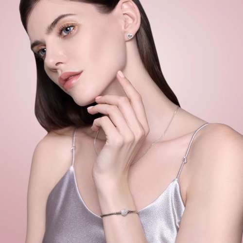 925 Sterling Silver Snake Chain Heart Clasp Bracelet