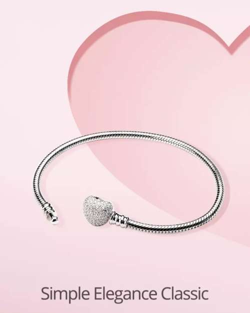 925 Sterling Silver Snake Chain Heart Clasp Bracelet