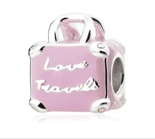 925 Sterling Silver Pink Enamel Love Travel Bag Charm