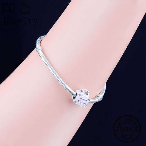 925 Sterling Silver Pink Enamel Love Travel Bag Charm