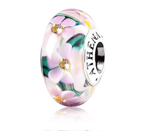 NEW 100% 925 Sterling Silver Genuine Italy Murano Glass Garden Flower Charm