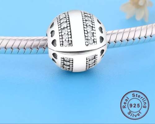 925 Sterling Silver Sparkly Stripes and Hearts Clip