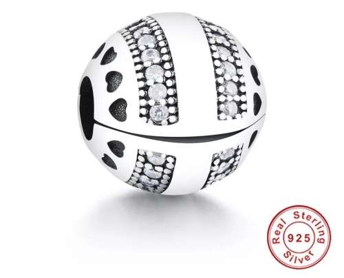 925 Sterling Silver Sparkly Stripes and Hearts Clip