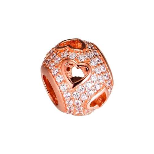 925 Sterling Silver Rose Gold Tumbling Hearts Charm