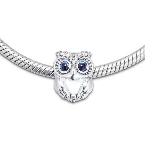 925 Sterling Silver Sparkly Owl Charm