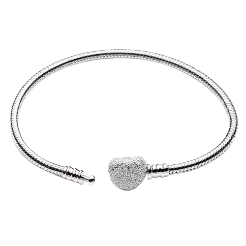 925 Sterling Silver Snake Chain Heart Clasp Bracelet