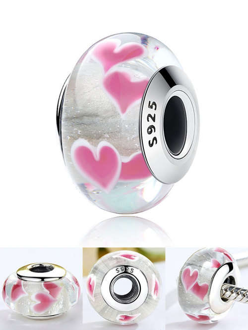 925 Sterling Silver Pink Murano Glass Charm