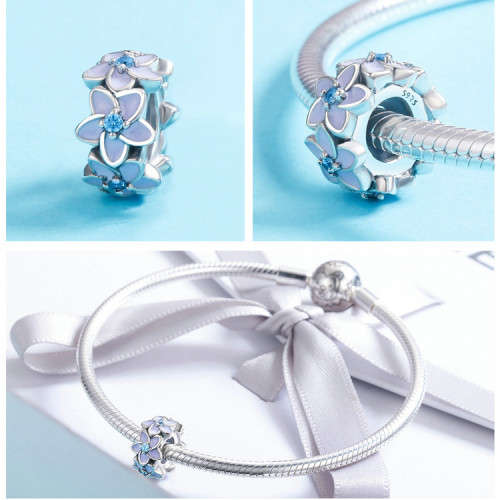 925 Sterling Silver Purple Floral Charm