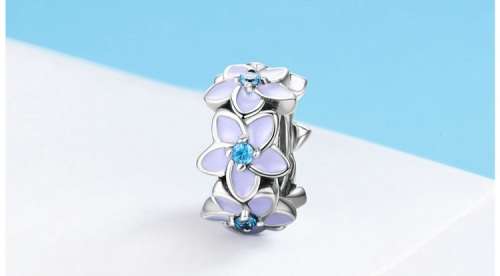 925 Sterling Silver Purple Floral Charm