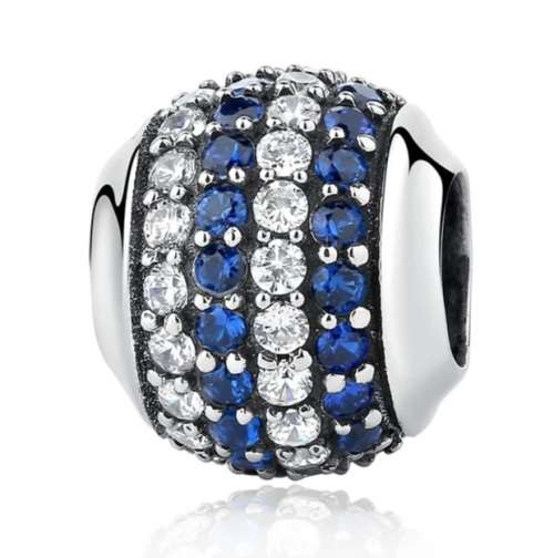 925 Sterling Silver White & Blue Pave Charm