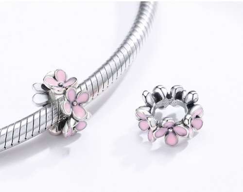 925 Sterling Silver Pink Flower Charm
