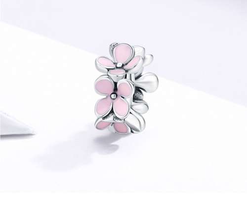 925 Sterling Silver Pink Flower Charm