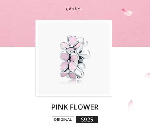 925 Sterling Silver Pink Flower Charm