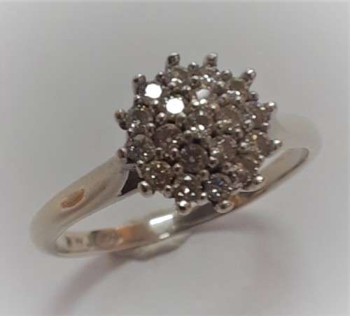 9CT WHITE GOLD AND DIAMOND CLUSTER RING