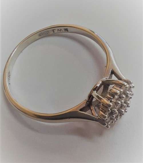 9CT WHITE GOLD AND DIAMOND CLUSTER RING