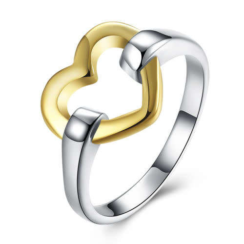 HOT 925 sterling Solid silver Color separation heart rings Size8