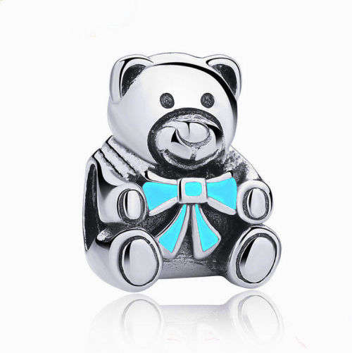 925 Silver Blue Teddy Bear Charm