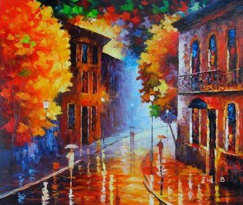 Walking in the rain - Oil painting 60cm x 50cm