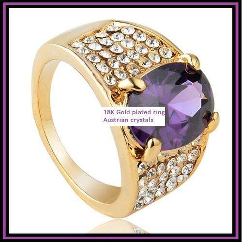BEYOND STUNNING!!!! Imported 18k Gold plated ring with white and purple Austrian crystals (size 8)