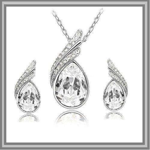 BEYOND STUNNING!!!! WHITE GOLD PLATED AUSTRIAN CRYSTAL NECKLACE AND EARRINGS