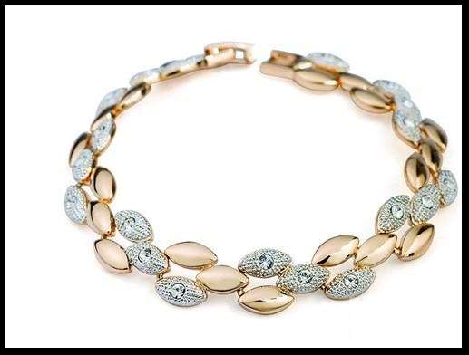BEYOND STUNNING!!!! TWO TONE GOLD PLATED BRACELET WITH AUSTRIAN CRYSTALS