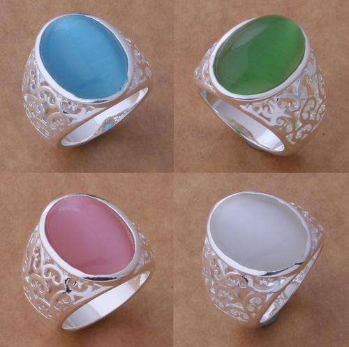FREE SHIPPING***925 STAMPED SILVER PLATED OPAL RING***FOUR COLOURS TO CHOOSE FROM***350.00 VALUE***