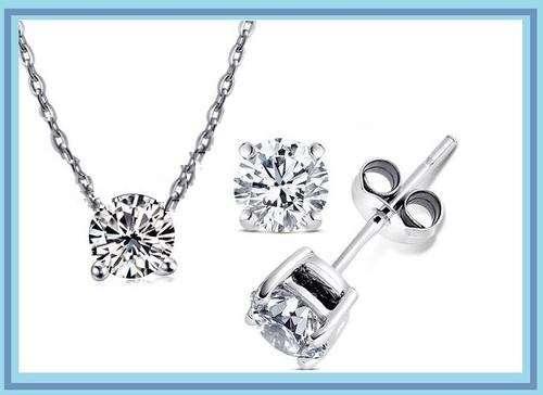 *** 925 STAMPED SILVER PLATED CRYSTAL NECKLACE AND STUD EARRING SET
