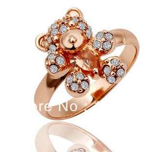 ***18K ROSE GOLD PLATED TEDDY BEAR RING WITH AUSTRIAN CRYSTALS***350.00 VALUE***