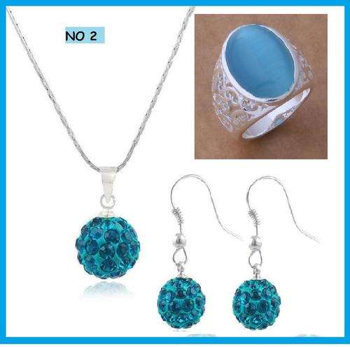 REDUCED SHIPPING**DISCO BALL NECKLACE EARRINGS & 925 STAMPED SILVER PLATED RING**