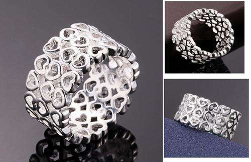 POSTAGE ONLY R35.00 ***925 STERLING SILVER FILLED THREE ROW HEART SHAPE RING***