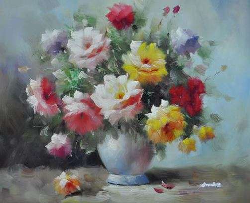 POSTAGE ONLY R35.00**** OIL PAINTING FLOWER IN VASE  60cm x 50cm