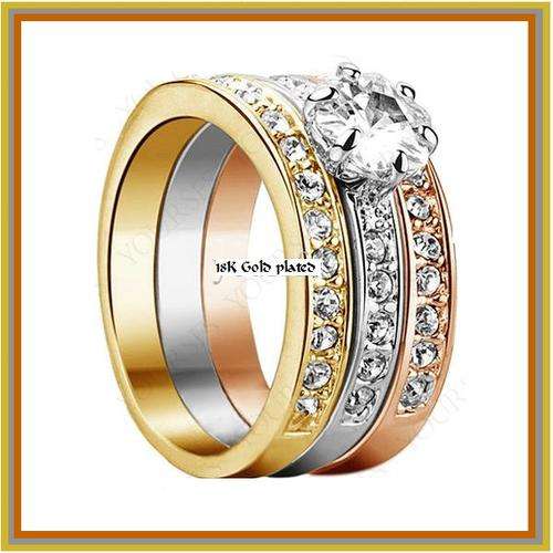 POSTAGE ONLY R35.00 ***18K THREE TONE GOLD PLATED CRYSTAL RING***