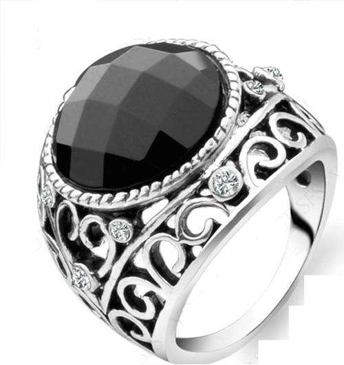 POSTAGE ONLY R35.00 ***18K WHITE GOLD PLATED BLACK CRYSTAL RING***
