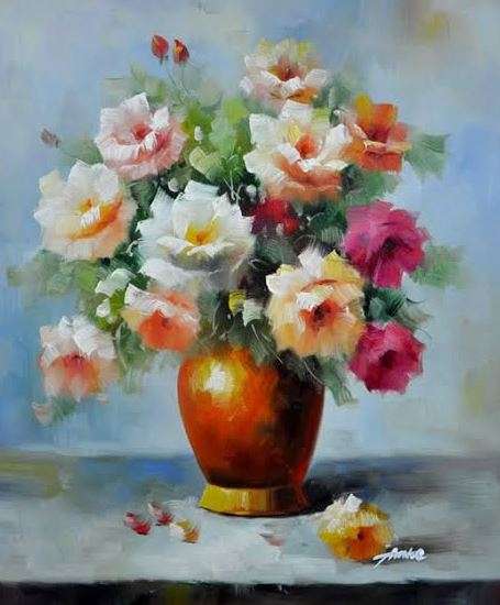 POSTAGE ONLY R35.00**** OIL PAINTING FLOWER IN VASE  60cm x 50cm