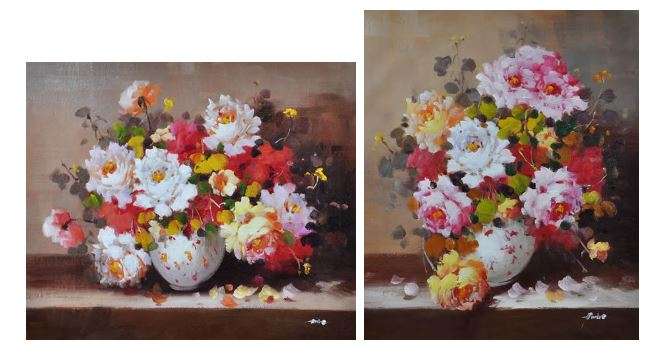 TWO MATCHING OIL PAINTINGS FLOWER IN VASE 60cm x 50cm (postage done within 72 hours after payment)
