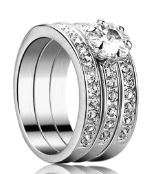 POSTAGE ONLY R35.00 ***18K WHITE GOLD PLATED THREE BAND CRYSTAL RING***
