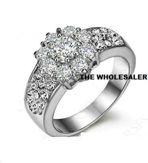 POSTAGE ONLY R35.00 ***18K WHITE GOLD PLATED SWAROVSKI CRYSTAL RING