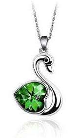 POSTAGE ONLY R35.00*** GREEN CRYSTAL SWAN NECKLACE***IDEAL TO RESELL