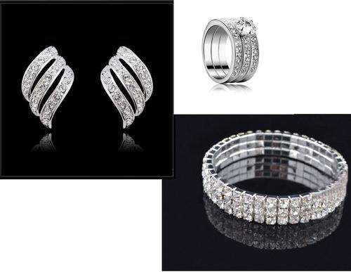 ***POSTAGE R55.00 ADDITIONAL ITEMS FREE***18K WHITE GP 3 BAND RING, EARRINGS AND BRACELET