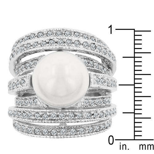 18K WHITE GP 7 BAND PEARL RING