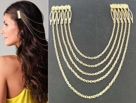 Vintage hair clip with chains in gold or silver