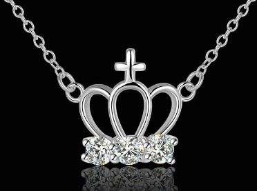 SILVER PLATED CROWN CRYSTAL NECKLACE