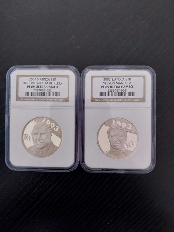 2 x S1R PF69 Utra Cameo Coins (Mandela and FW de Klerk)