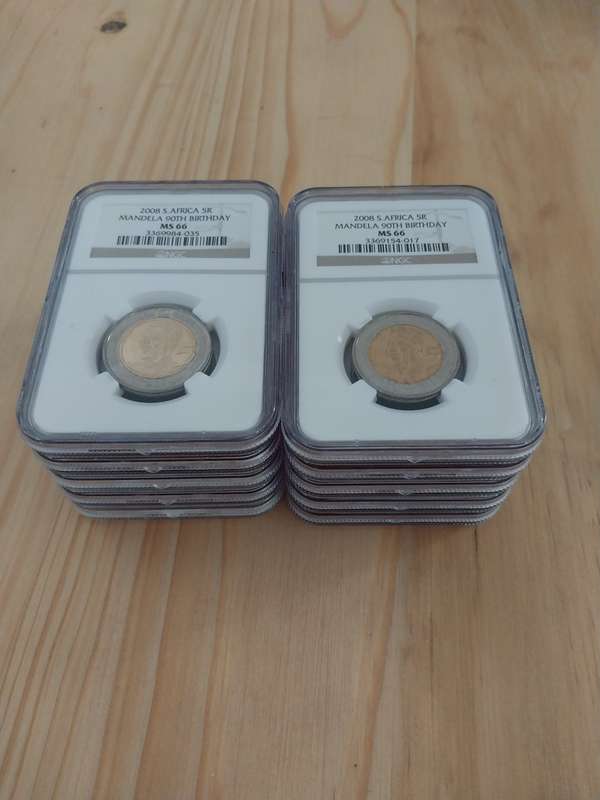 2008 SA 5R Mandela 90th Birthday x 10- bid per coin