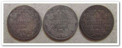 Lot of 3 coins (3 x combo set) - 1 Shilling 1892