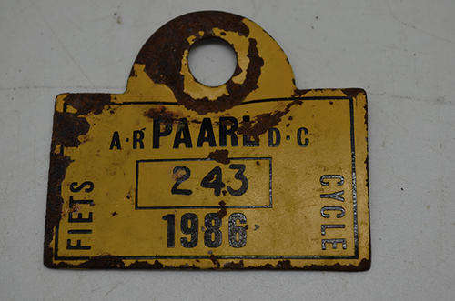 Vintage metal cycle disc. No. 243 Paarl 1986