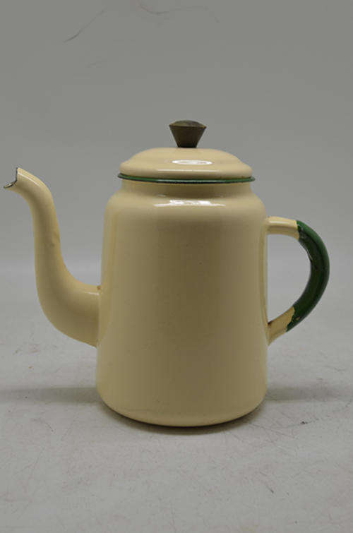 Classic enamel kettle Marked H & H on top of lid handle